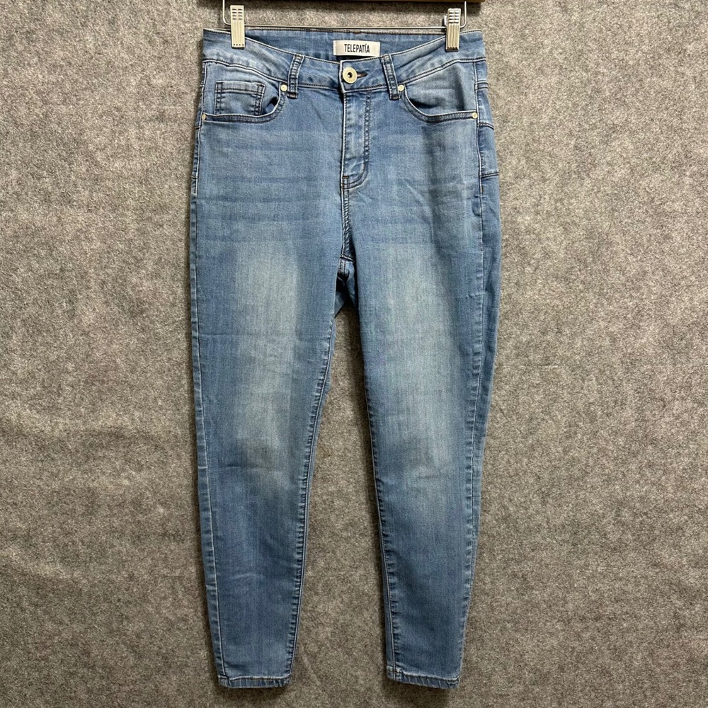 Telepatia Skinny Jeans Women 7/28 Blue‎ High Rise Stretch Denim Faded Casual